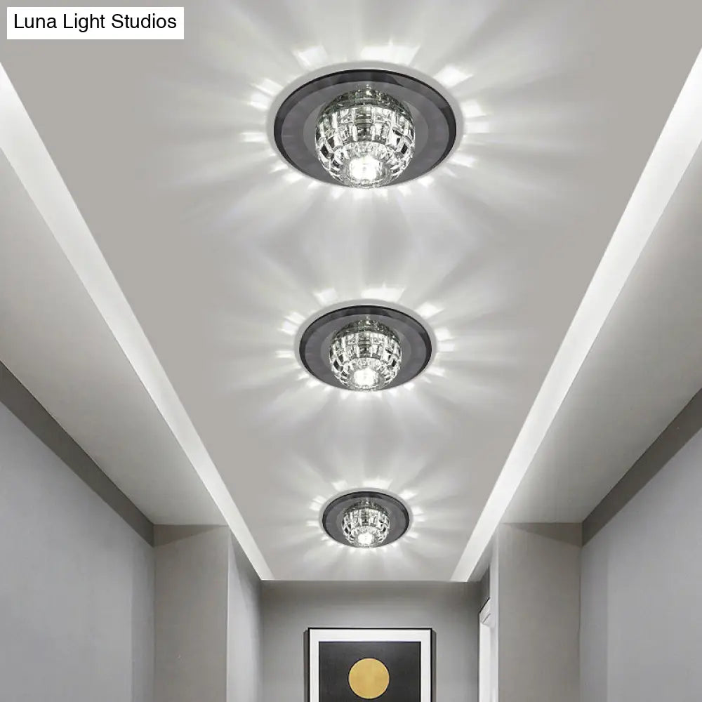 Minimalist Led Crystal Round Flush Mount Lighting For Corridor Spaces