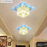 Minimalist Led Cube Crystal Ceiling Lamp For Hallways - Clear Flush Mount Light