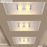 Minimalist Led Double Square Flushmount In Chrome With Crystal Dot Pattern - Warm/White Light For