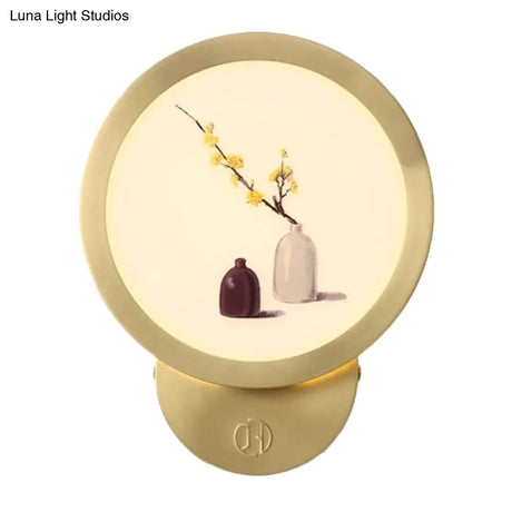 Minimalist Led Flower Pot Wall Lamp In Gold - Acrylic Bedside Lighting Fixture
