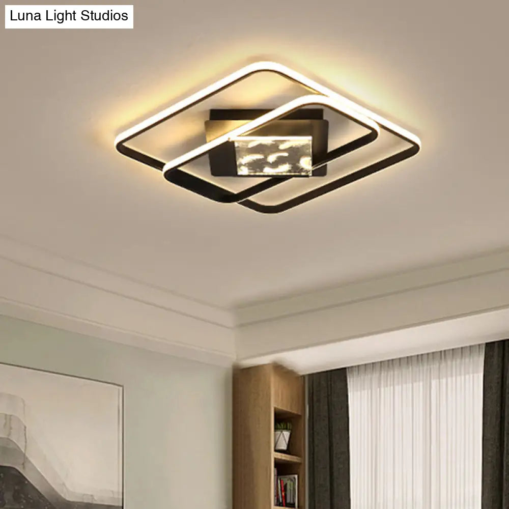 Minimalist Led Flush Ceiling Lamp: Acrylic Square Frame Black Mount Lighting