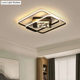 Minimalist Led Flush Ceiling Lamp: Acrylic Square Frame Black Mount Lighting