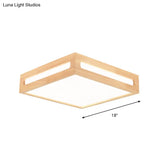 Minimalist Led Flush Light With Acrylic Shade And Natural Wood Square Box Ceiling Lighting In