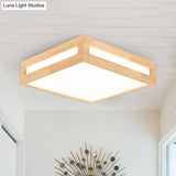 Minimalist Led Flush Light With Acrylic Shade And Natural Wood Square Box Ceiling Lighting In