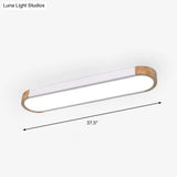 Minimalist Led Flush Mount Ceiling Light: Grey Wood Accent Oblong Shape