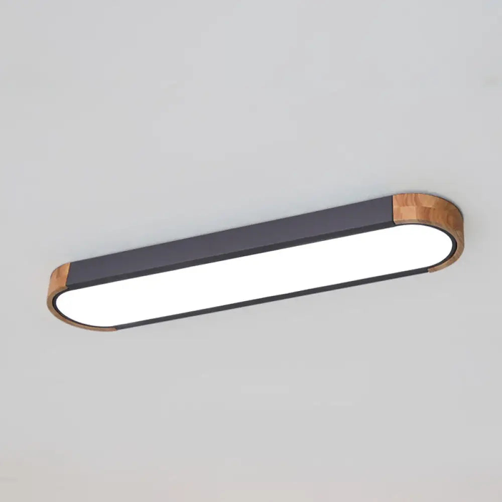 Minimalist Led Flush Mount Ceiling Light: Grey Wood Accent Oblong Shape / 25.5’ Warm