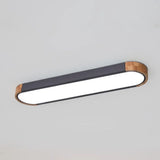 Minimalist Led Flush Mount Ceiling Light: Grey Wood Accent Oblong Shape / 25.5’ Warm