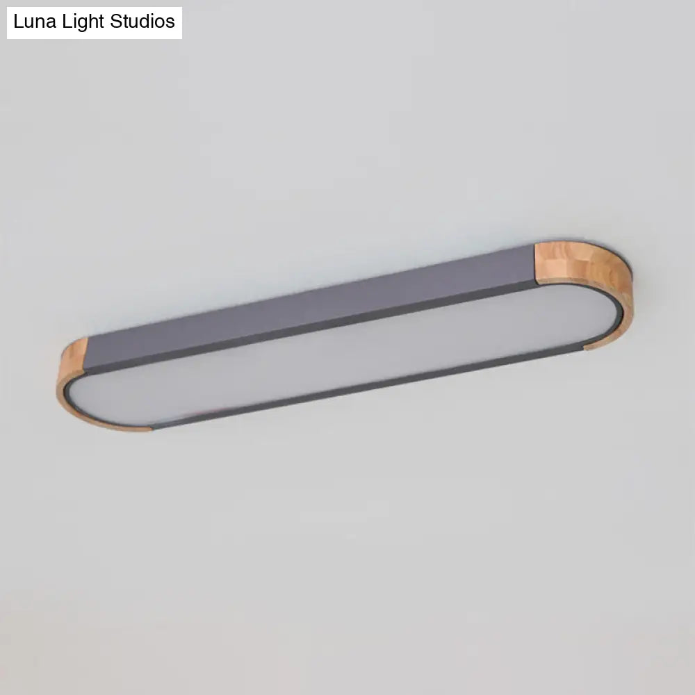 Minimalist Led Flush Mount Ceiling Light: Grey Wood Accent Oblong Shape / 37.5 White