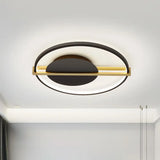 Minimalist Led Flush Mount Ceiling Light In Acrylic Black/White With Gold Hoop Guard Black - Gold