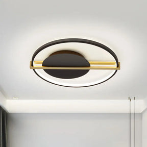 Minimalist Led Flush Mount Ceiling Light In Acrylic Black/White With Gold Hoop Guard Black - Gold