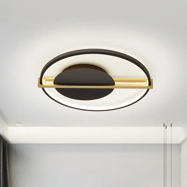 Minimalist Led Flush Mount Ceiling Light In Acrylic Black/White With Gold Hoop Guard Black - Gold