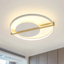 Minimalist Led Flush Mount Ceiling Light In Acrylic Black/White With Gold Hoop Guard White - Gold