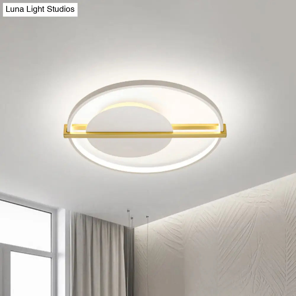 Minimalist Led Flush Mount Ceiling Light In Acrylic Black/White With Gold Hoop Guard