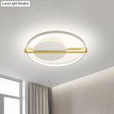 Minimalist Led Flush Mount Ceiling Light In Acrylic Black/White With Gold Hoop Guard