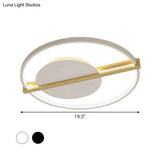 Minimalist Led Flush Mount Ceiling Light In Acrylic Black/White With Gold Hoop Guard