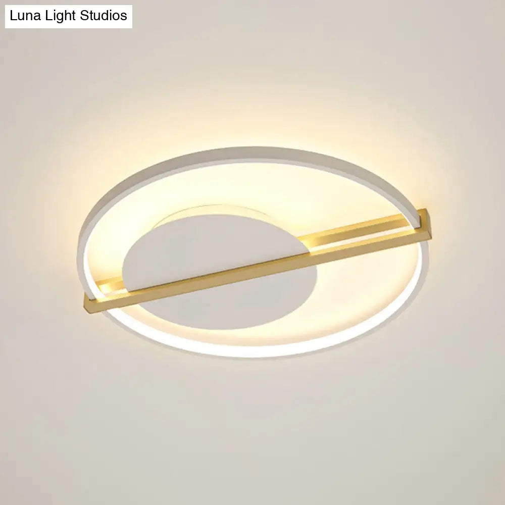 Minimalist Led Flush Mount Ceiling Light In Acrylic Black/White With Gold Hoop Guard