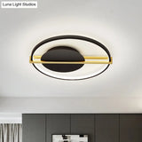 Minimalist Led Flush Mount Ceiling Light In Acrylic Black/White With Gold Hoop Guard