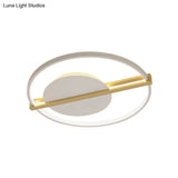 Minimalist Led Flush Mount Ceiling Light In Acrylic Black/White With Gold Hoop Guard