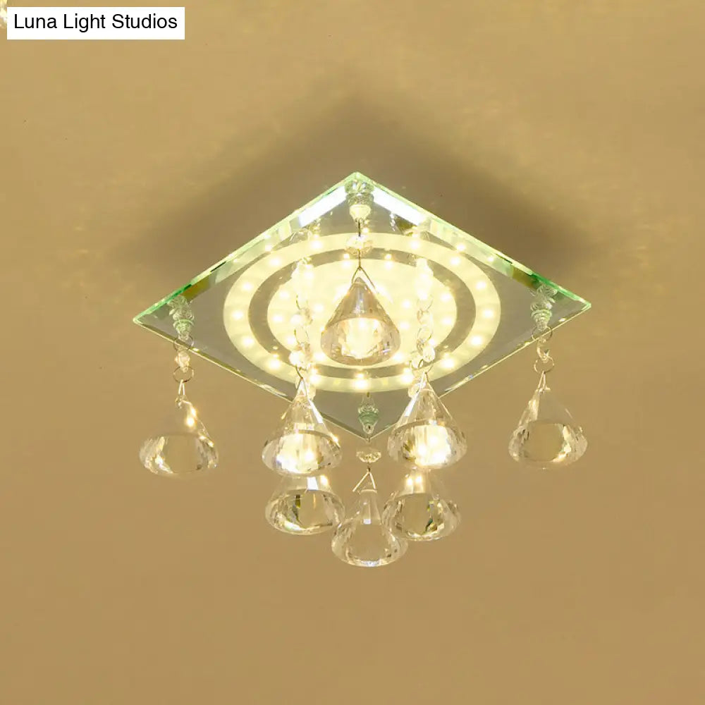 Minimalist Led Flush Mount Crystal Square Ceiling Light For Corridors