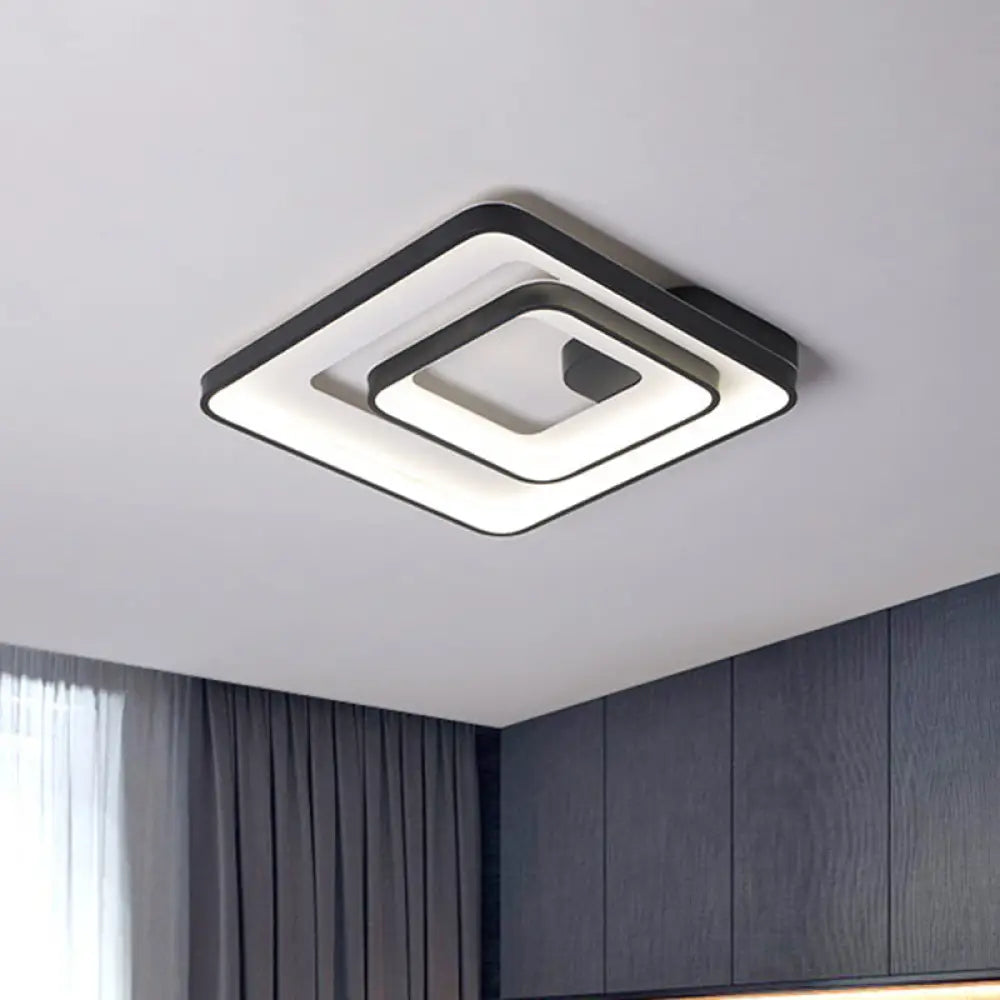 Minimalist Led Flush Mount Light In Black White/Warm - Square Frame Design / 16.5’ White