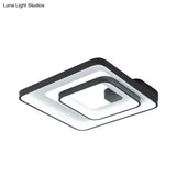Minimalist Led Flush Mount Light In Black White/Warm - Square Frame Design