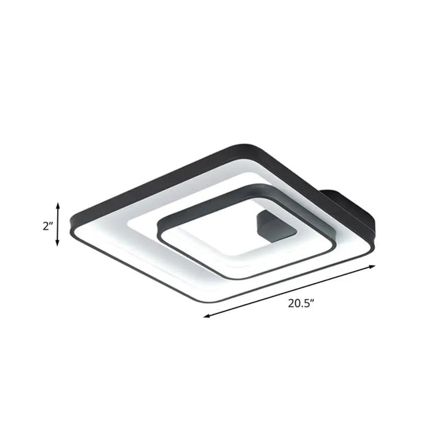 Minimalist Led Flush Mount Light In Black White/Warm - Square Frame Design