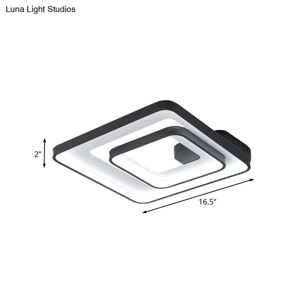 Minimalist Led Flush Mount Light In Black White/Warm - Square Frame Design