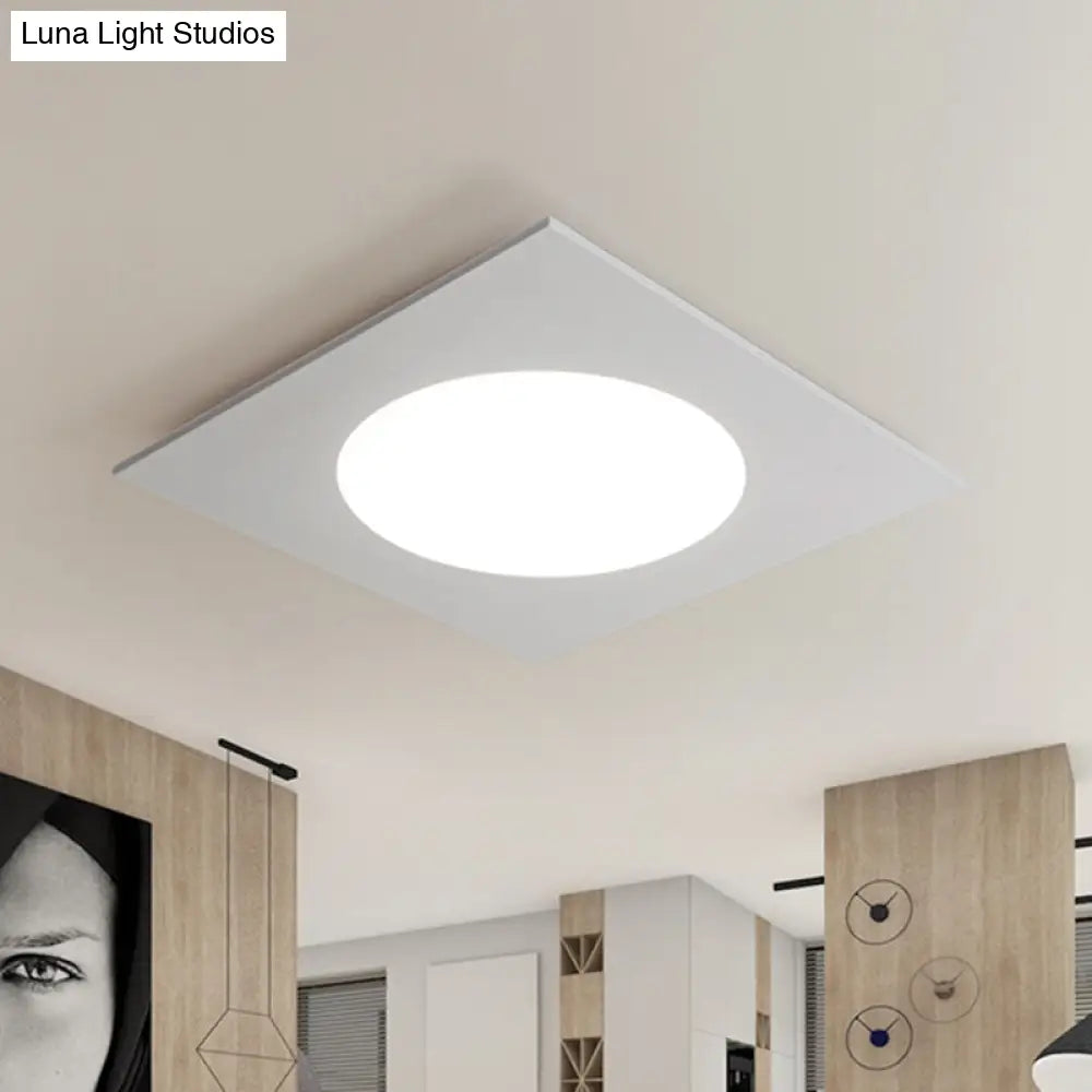 Minimalist Led Flush Mount Light In Metallic Squared Design With White/Warm