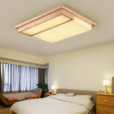 Minimalist Led Flush Mount Lighting With Ash Wood Design - Rectangle Living Room Ceiling Lamp 2 /