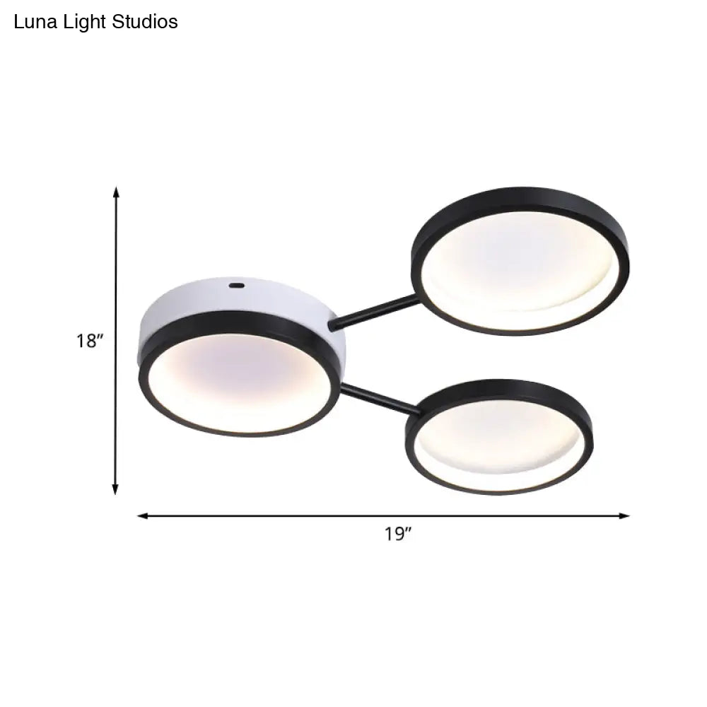 Minimalist Led Flushmount Lamp: Acrylic 3 - Ring Black Flush Mounted Ceiling Light In Warm/White