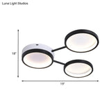 Minimalist Led Flushmount Lamp: Acrylic 3 - Ring Black Flush Mounted Ceiling Light In Warm/White