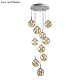 Minimalist Led Glass Pendant Light - Round Shaded Staircase Hanging Lighting