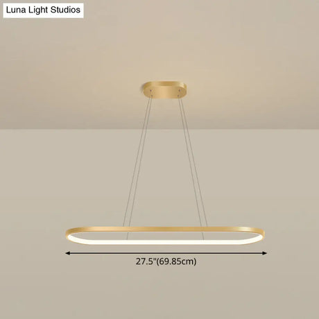 Minimalist Led Gold Plated Pendant Light Fixture For Table - Metal Oblong Design