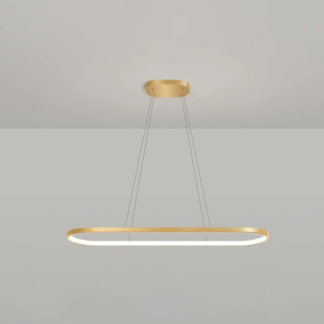 Minimalist Led Gold Plated Pendant Light Fixture For Table - Metal Oblong Design / 27.5 White