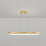 Minimalist Led Gold Plated Pendant Light Fixture For Table - Metal Oblong Design / 35.5 White