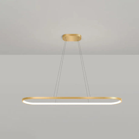 Minimalist Led Gold Plated Pendant Light Fixture For Table - Metal Oblong Design / 35.5 White