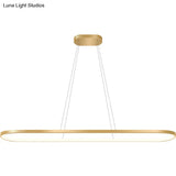 Minimalist Led Gold Plated Pendant Light Fixture For Table - Metal Oblong Design