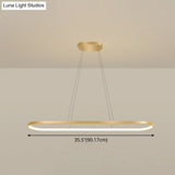 Minimalist Led Gold Plated Pendant Light Fixture For Table - Metal Oblong Design