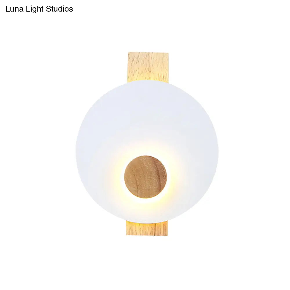 Minimalist Led Metal Disk Wall Light Fixture With Wood Backplate - Black/Grey/White