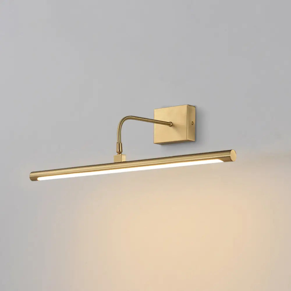 Minimalist Led Mirror Light With Pivot Joint - Acrylic Tubular Vanity Wall Sconce In Brass / 21.5