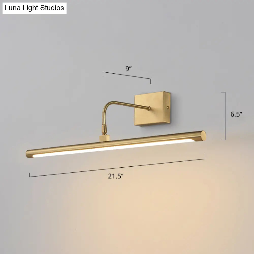 Minimalist Led Mirror Light With Pivot Joint - Acrylic Tubular Vanity Wall Sconce In Brass