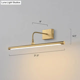 Minimalist Led Mirror Light With Pivot Joint - Acrylic Tubular Vanity Wall Sconce In Brass