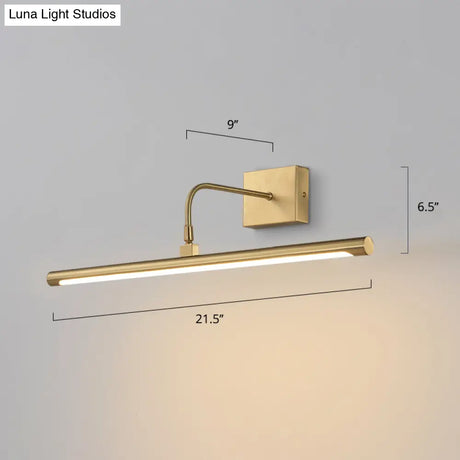 Minimalist Led Mirror Light With Pivot Joint - Acrylic Tubular Vanity Wall Sconce In Brass