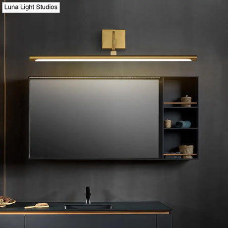 Minimalist Led Mirror Light With Pivot Joint - Acrylic Tubular Vanity Wall Sconce In Brass