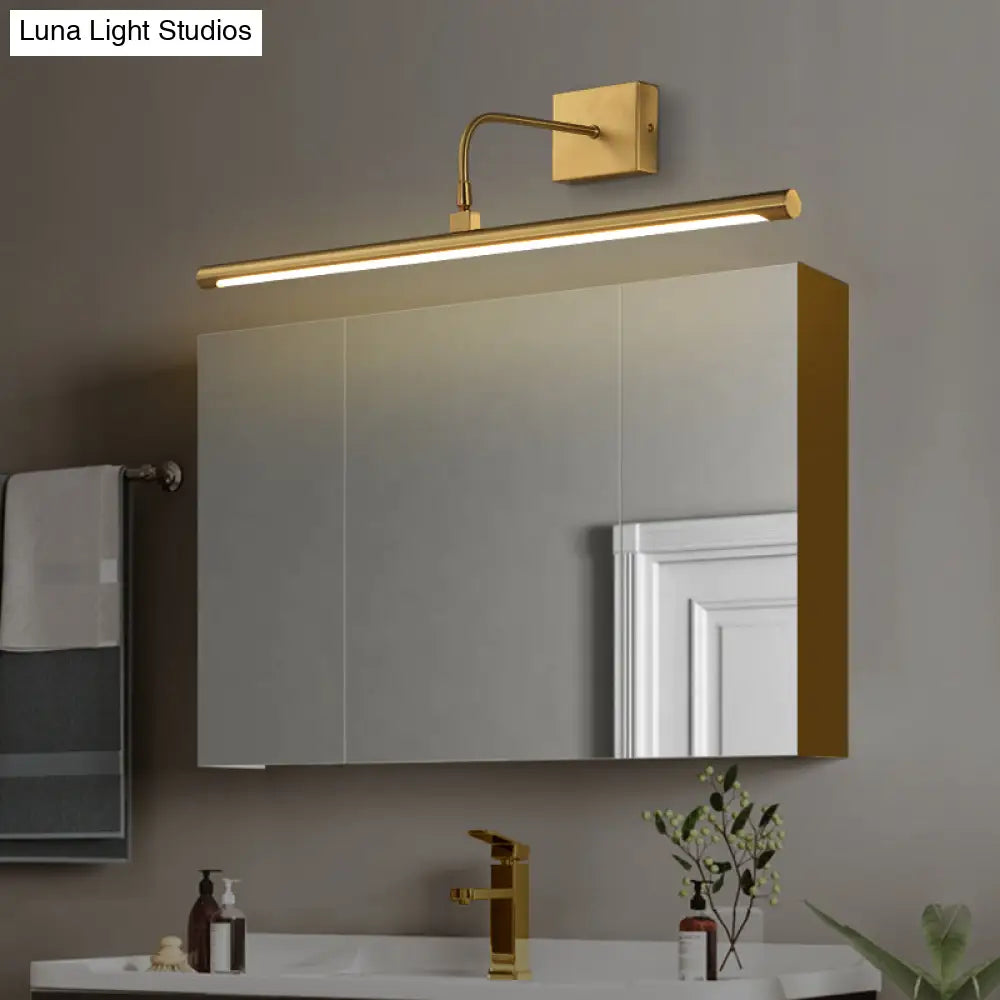 Minimalist Led Mirror Light With Pivot Joint - Acrylic Tubular Vanity Wall Sconce In Brass