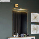Minimalist Led Mirror Light With Pivot Joint - Acrylic Tubular Vanity Wall Sconce In Brass