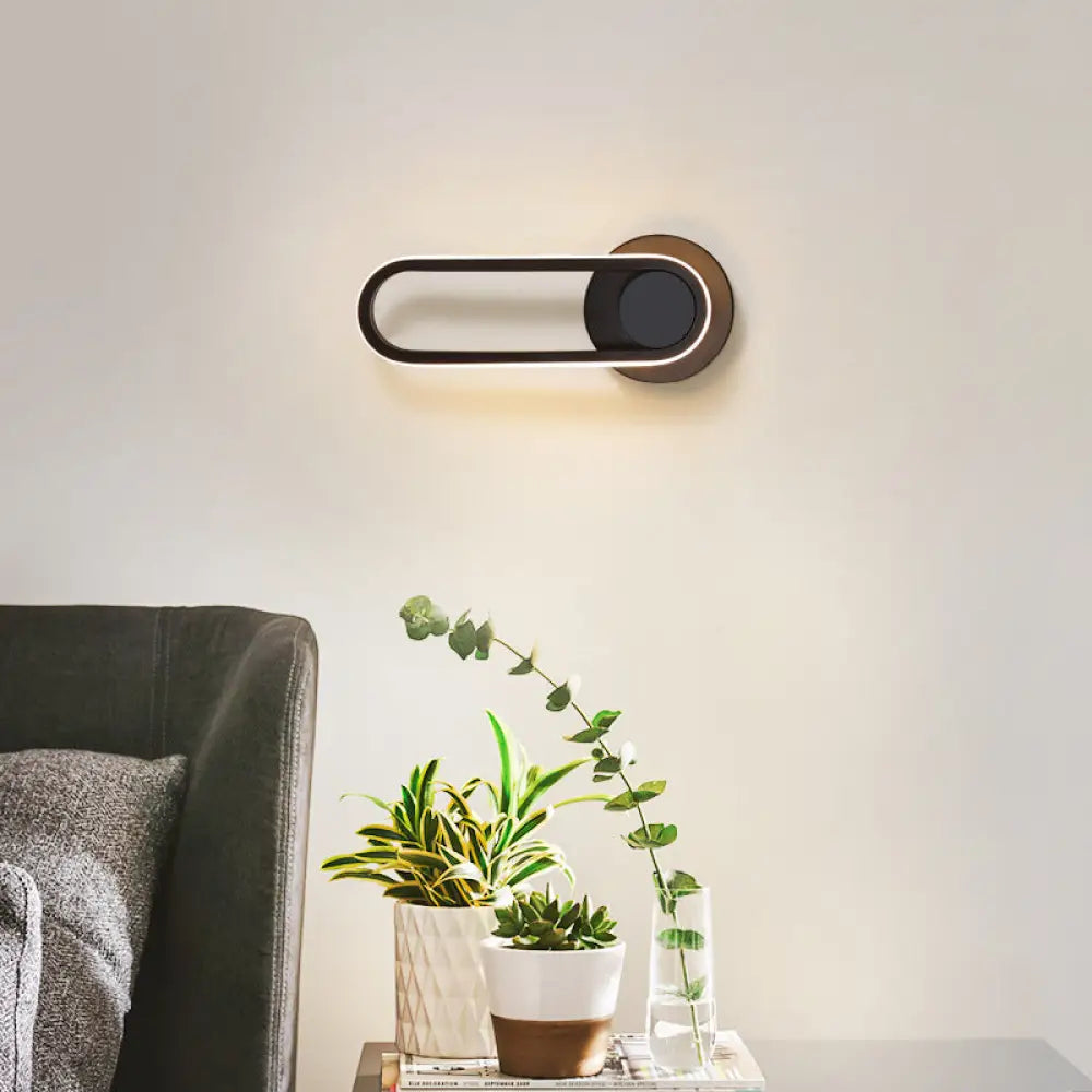 Minimalist Led Oval Wall Sconce Light For Living Room - Stylish Metal Mount Lighting Black / White