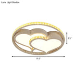 Minimalist Led Parlor Ceiling Light - White Flush Mount Lighting With Crystal Heart/Flower Shade