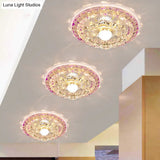 Minimalist Led Purple Porch Flush Mount Lamp With Faceted Crystal Design