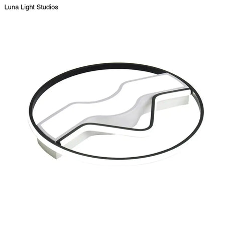 Minimalist Led Restaurant Ceiling Lamp: Round Metallic Shade 16’/19.5’ Wide Flush Mount Black